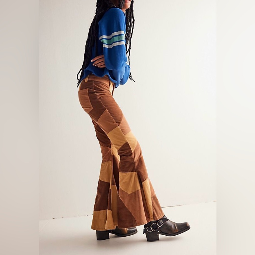 Free People Brown Patchwork Flare Jeans - Picture 4 of 9